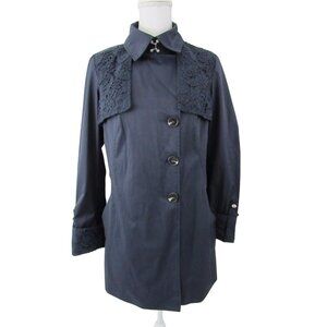 Sam Edelman Womens Trench Coat Lace Detail Roll Sleeve Navy Blue Size S
